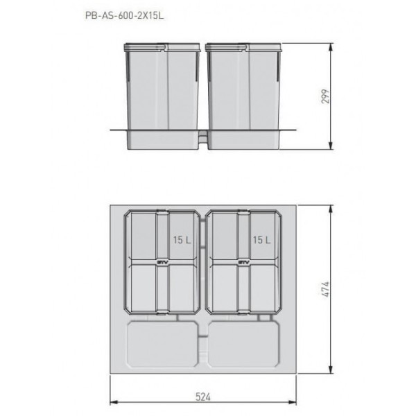 Відро для сміття, сегрегатор AxiSpace 600 2х15л (глибина 500мм), GTV