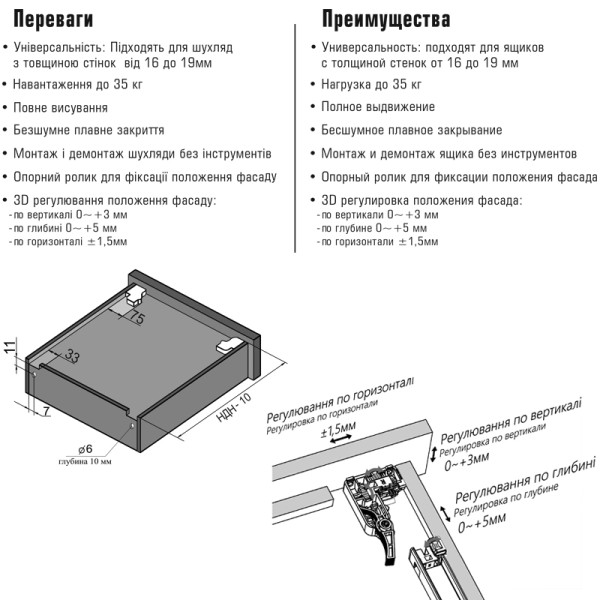 Направляючі прихованого монтажу з дотягом (16-18мм) L=350 (35 кг) SYNCHRO-3D, Linken System