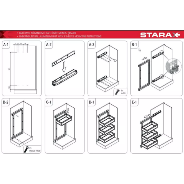 Starax S-6721-А полиця 3-х рівнева бокового кріплення ліва (325х475х960) антрацит