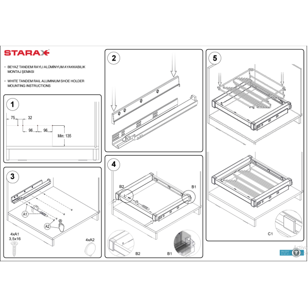 Starax S-6731-W полиця для взуття в секцію 600мм (560-590х475х150) біла