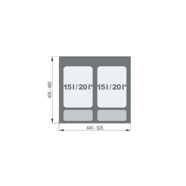 Відро для сміття, смітник PRACTICO 600 в шухляду (2х15л) WE14.1821.05.049, REJS