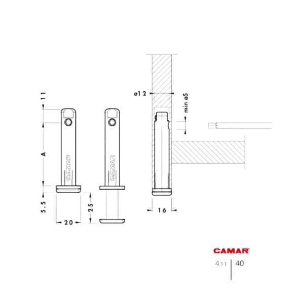 Ніжка CAMAR d-12мм, h-44мм в торець