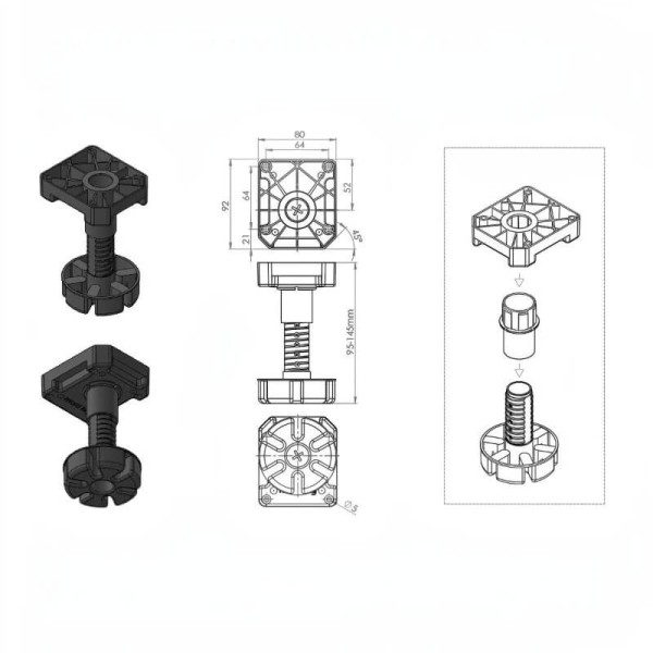 Ніжка рег.пластм MULTI LEG H 95-145 mm