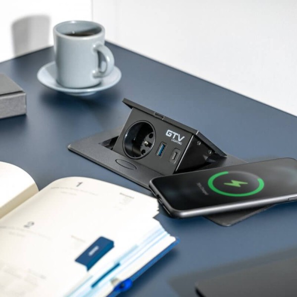 Подовжувач висувний AVARO PLUS 1 розетка SCHUKO USB A+C WC 5W провід 1,5м алюміній, GTV