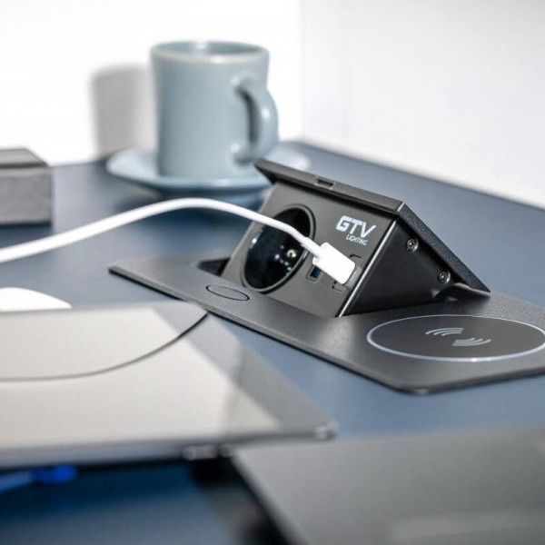 Подовжувач висувний AVARO PLUS 1 розетка SCHUKO USB A+C WC 5W провід 1,5м алюміній, GTV