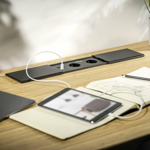 Подовжувач висувний PRESTINO 2 розетки SHUKO USB A+C RJ45/ HDMI чорний, GTV