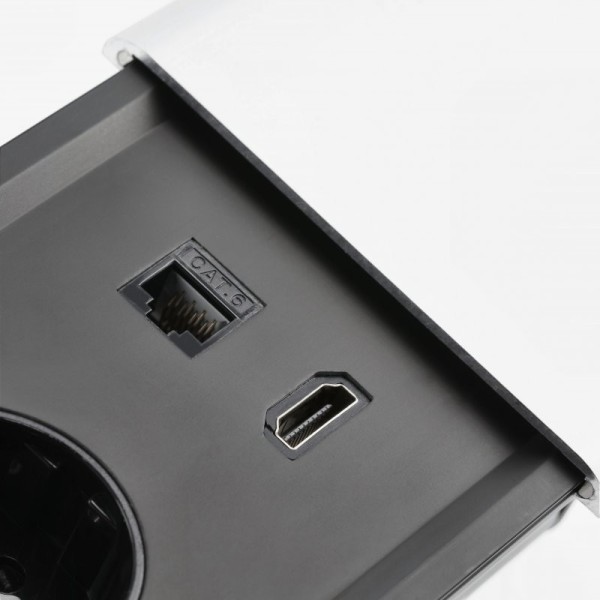 Подовжувач висувний PRESTINO 2 розетки SHUKO USB A+C RJ45/ HDMI алюміній, GTV