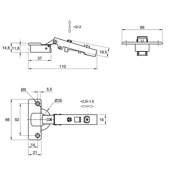 Петля Hettich Clip-on, 110°,Intermat 9943, накладна, нікель (1029518)