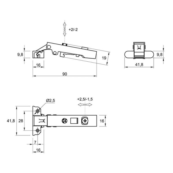 Петля Hettich Clip-on, 95°,Intermat 9936, накладна, для алюмінієвого профілю, нікель (9155233)