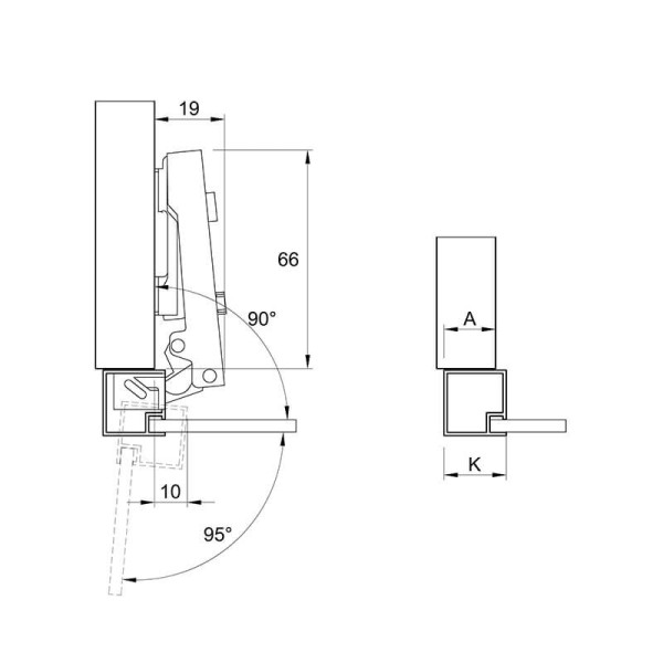 Петля Hettich Clip-on, 95°,Intermat 9936, накладна, для алюмінієвого профілю, нікель (9155233)