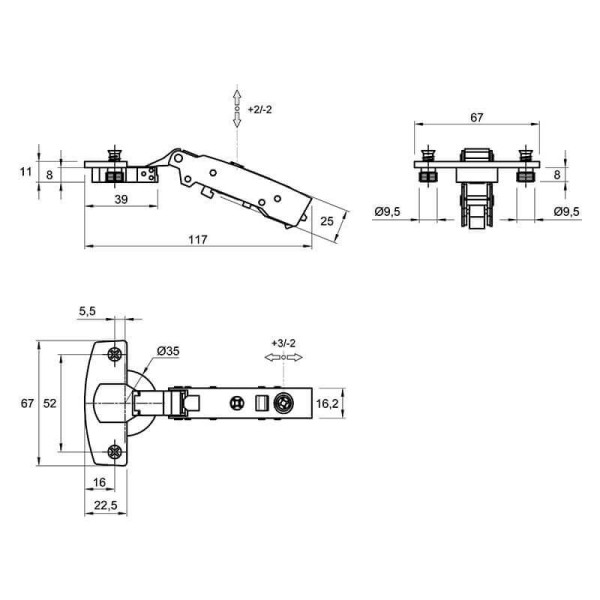 Петля Hettich SENSYS Clip-on,110°, 8646і,накладна для тонк. фас.10-19мм, з дотяг. чорна (9094276)