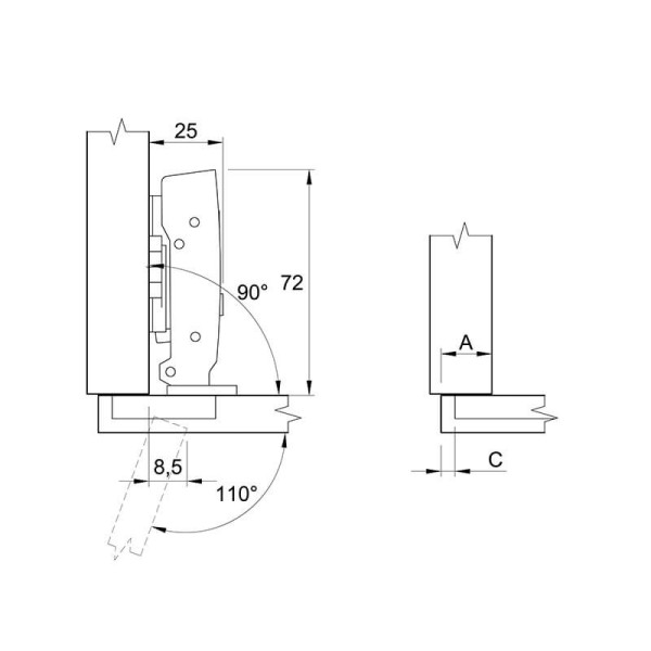 Петля Hettich SENSYS Clip-on,110°, 8646і,накладна для тонк. фас.10-19мм, з дотяг. чорна (9094276)