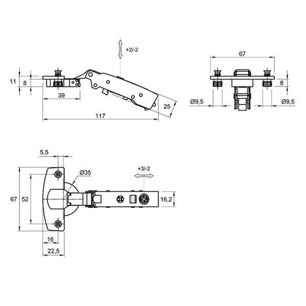 Петля Hettich SENSYS Clip-on,110°, 8646і,накладна для тонк. фас.10-19мм, з дотяг. нікель (9094276)