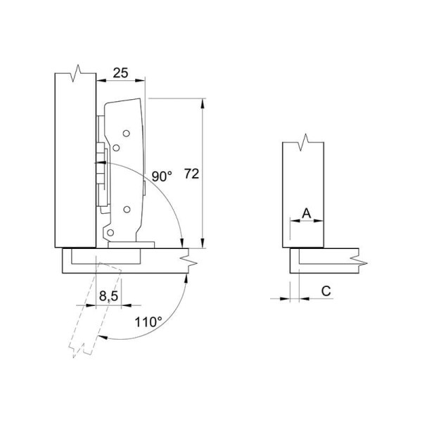 Петля Hettich SENSYS Clip-on,110°, 8646і,накладна для тонк. фас.10-19мм, з дотяг. нікель (9094276)