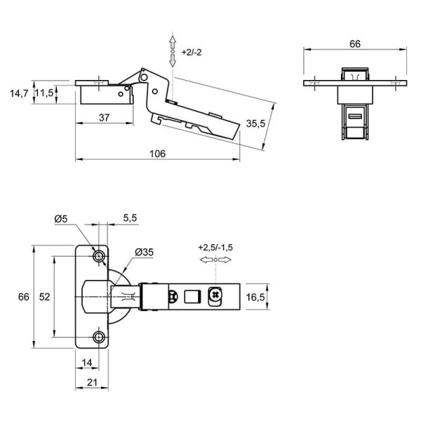 Петля Hettich Clip-on, 110°,Intermat 9943, внутрішня, нікель (1030922)