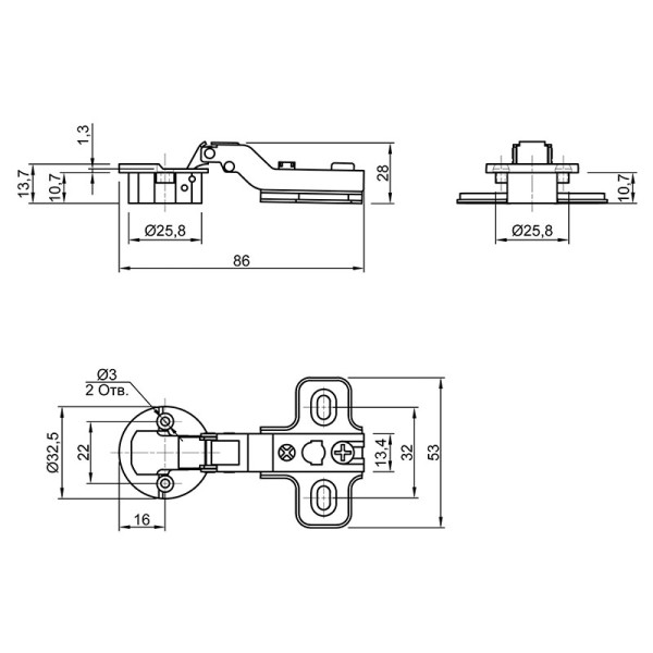 Петля для скла d-26 1/2 з кришкою хром (97524+97532) MULLER
