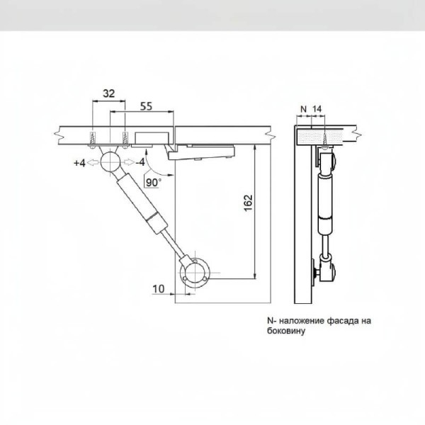 Підйомник газовий MINI 60N L-155 сірий, GIFF