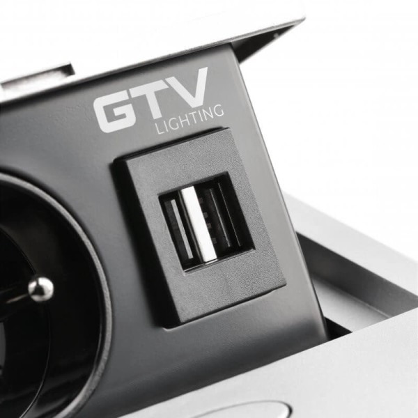 Подовжувач висувний AVARO 140х135 1розетка + 2USB AE-PB1SAVA-53 алюміній, GTV