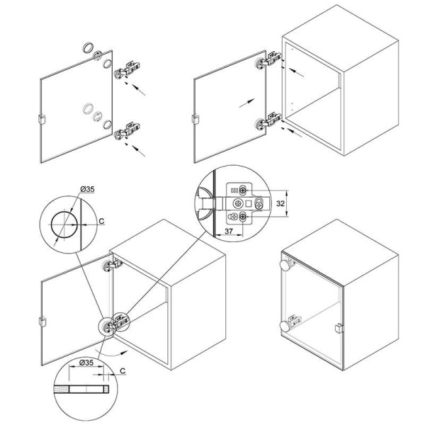 Петля для скла d-35 з дотягом,накладна 105°, нікель, 3D, Muller