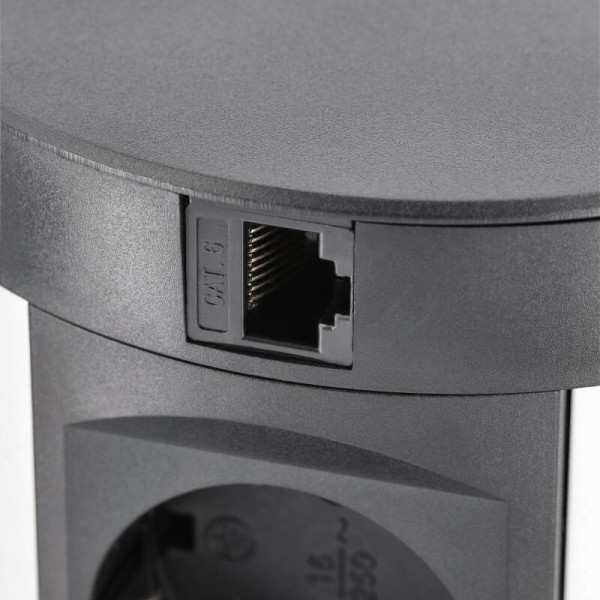 Подовжувач висувний COMFORT PLUS d-120мм 4 розетки SCHUKO 2хUSB/ 2.4A/ 2хRJ45/WC 5W чорний, GTV