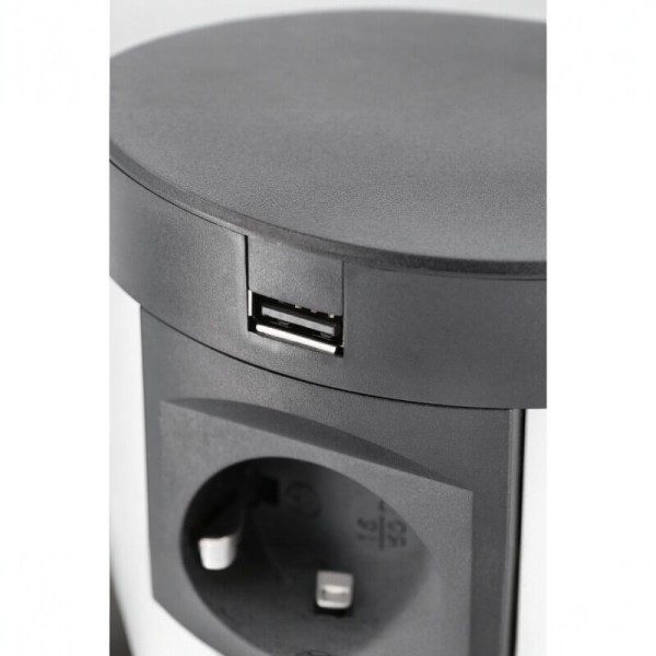 Подовжувач висувний COMFORT PLUS d-120мм 4 розетки SCHUKO 2хUSB/ 2.4A/ 2хRJ45/WC 5W чорний, GTV