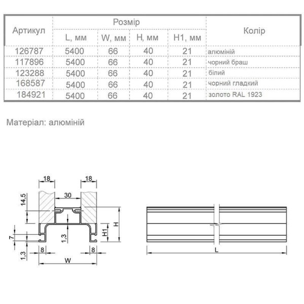 Профіль Gola Ferro Fiori  type C з LED, вертикальний проміжний L-5400мм, золото RAL 1923