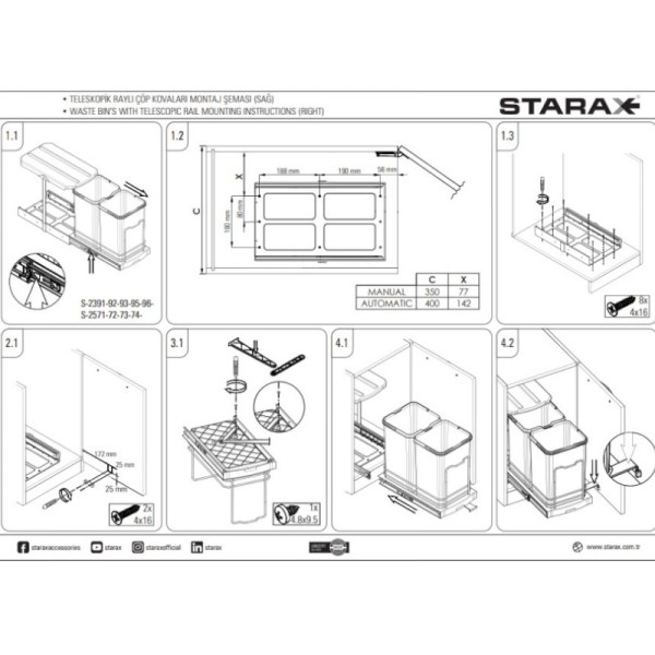 Відро для сміття, смітник висувний S-2571A 1х24л, STARAX