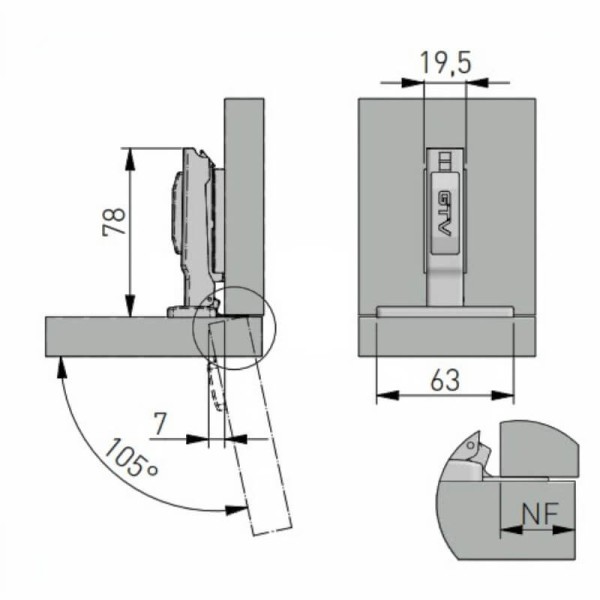 Петля GTV SOLID PLUS DCHC 3D з дотягом накладна, пряма планка ZM-DCHCB09-3DBEO