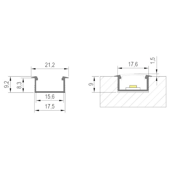 Профіль для LED-стрічки LUMINE, ВРІЗНИЙ L-3м алюміній, порошк. білий