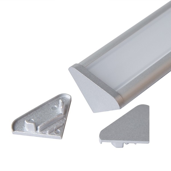 Профіль для LED-стрічки LUMINE, КУТОВИЙ-врізний, ЗАГЛУШКА сіра
