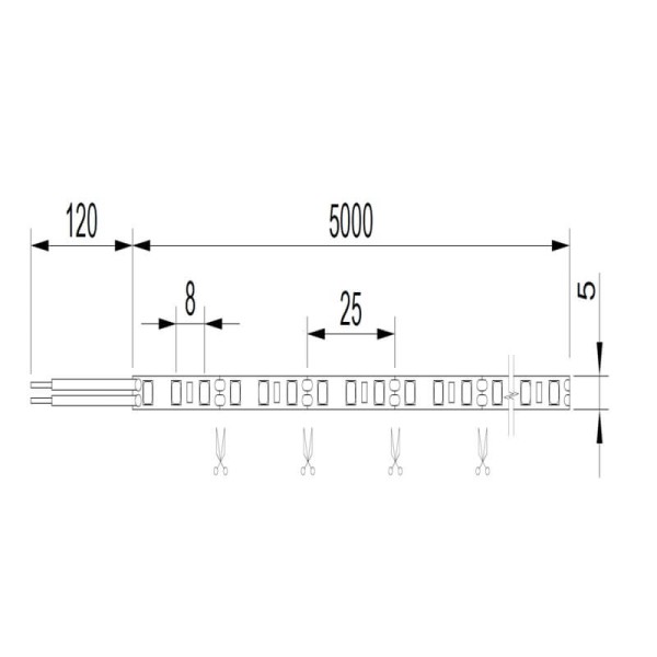 Світлодіодна LED стрічка SLIM 5мм 2835 SMD (4000K-4500K) 120 LEDs/м, 12V, 9,6W/м, (денне світло), 5м