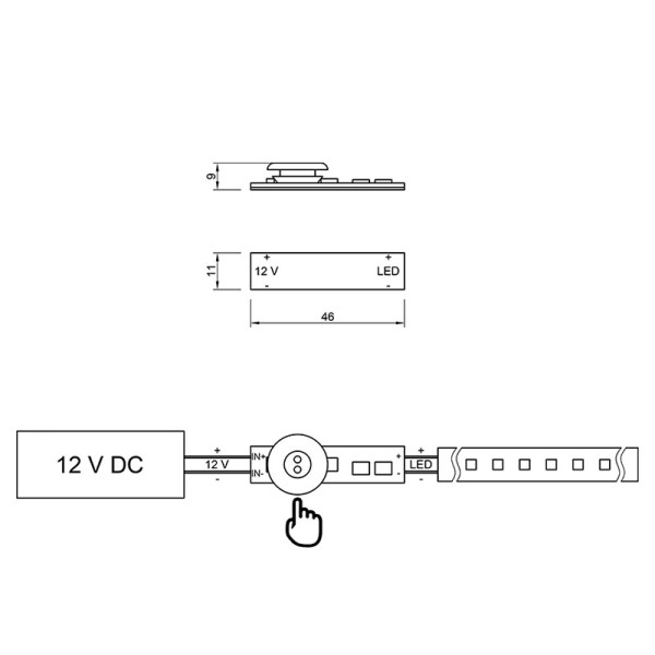 Вимикач Lumine 40915 в профіль на рух руки з діммируванням 12V / 24V, 96W / 120W