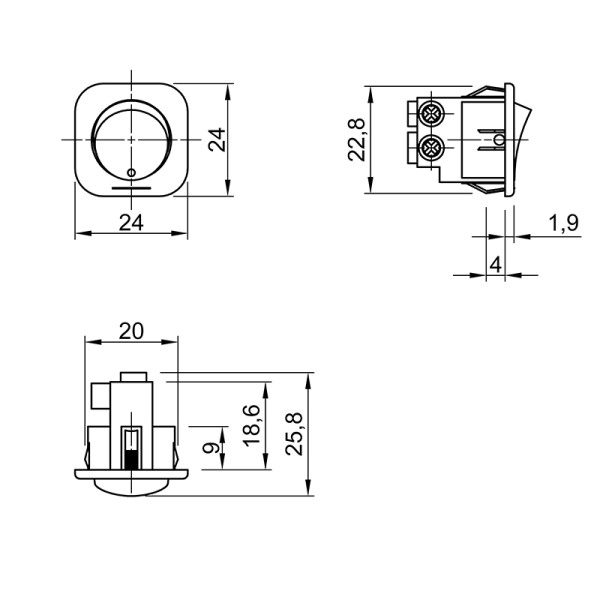 Вимикач Lumine 87511 кнопковий квадратний 220В-12V, чорний