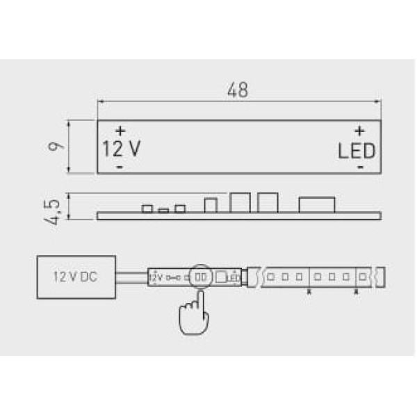 Вимикач сенсорний безконтактний AE-WLPR-60 LED (12V,60W) в профіль (плата), GTV