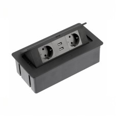 Подовжувач прямокутний SOFT 2 розетки +2USB AE-PBSUC2GS-20N чорний, GTV