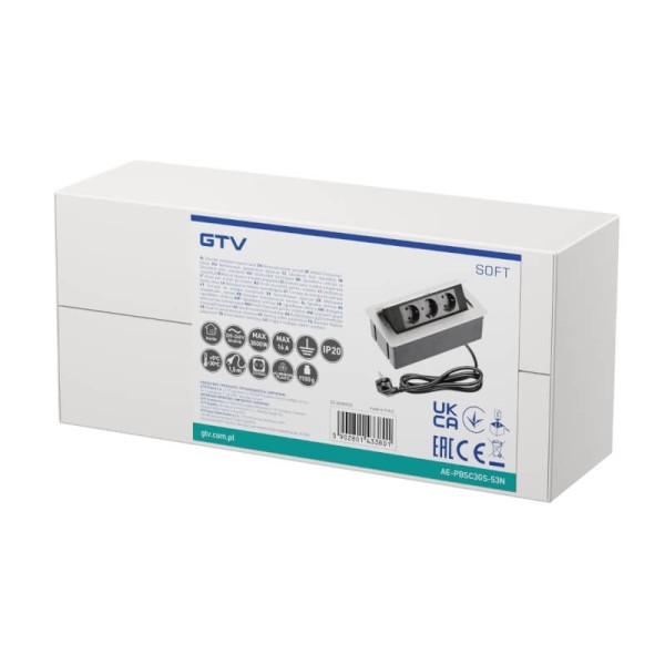 Подовжувач прямокутний SOFT 3 розетки AE-PBSC3GS-53N алюміній, GTV