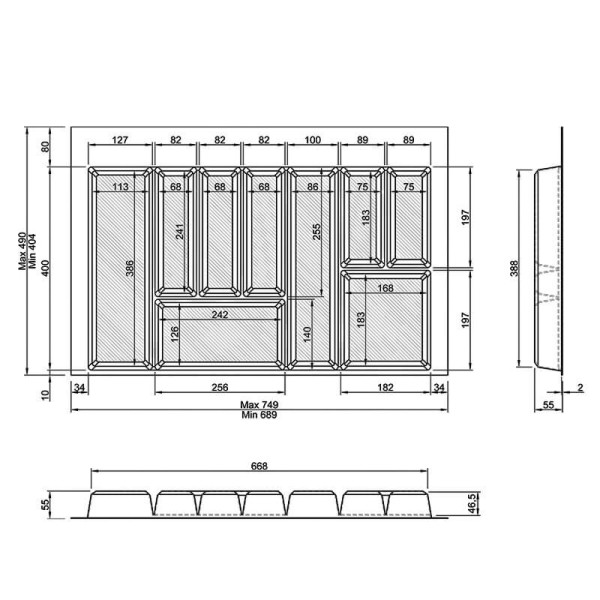 Лоток MULLER-TRAY антрацит 800мм (750х490)