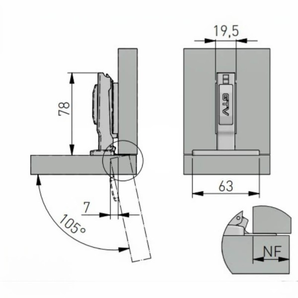 Петля GTV SOLID PLUS DCHC 3D з дотягом накладна, пряма планка ZM-DCHCB09-3DBEO чорна