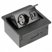 Подовжувач висувний AVARO 140х135 1розетка + 2USB AE-PB1SAVA-20 чорний, GTV