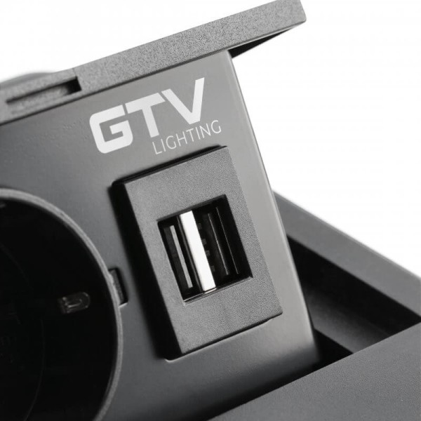 Подовжувач висувний AVARO 140х135 1розетка + 2USB AE-PB1SAVA-20 чорний, GTV