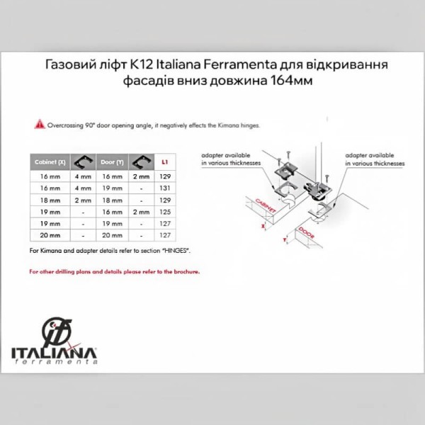 Підйомник газовий K12 Italiana Ferramenta (до низу) під самонаріз, довжина 164мм, графіт
