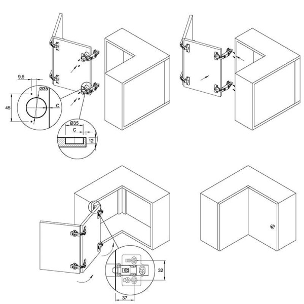 Петля Clip-On, без пружини, трансформер, 165°, нікель, 3D, Muller Profi Line