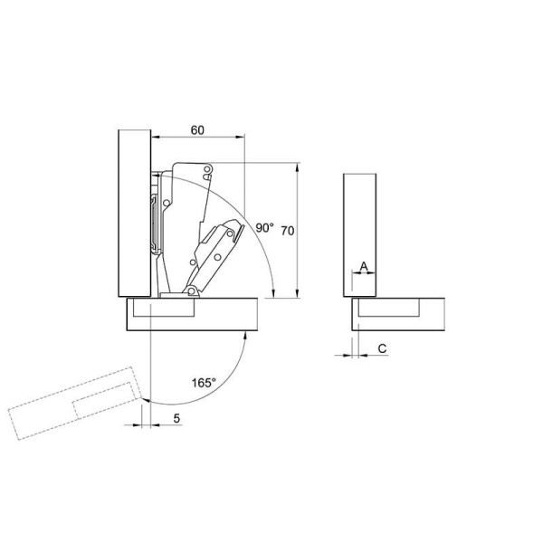 Петля Clip-On, без пружини, трансформер, 165°, нікель, 3D, Muller Profi Line