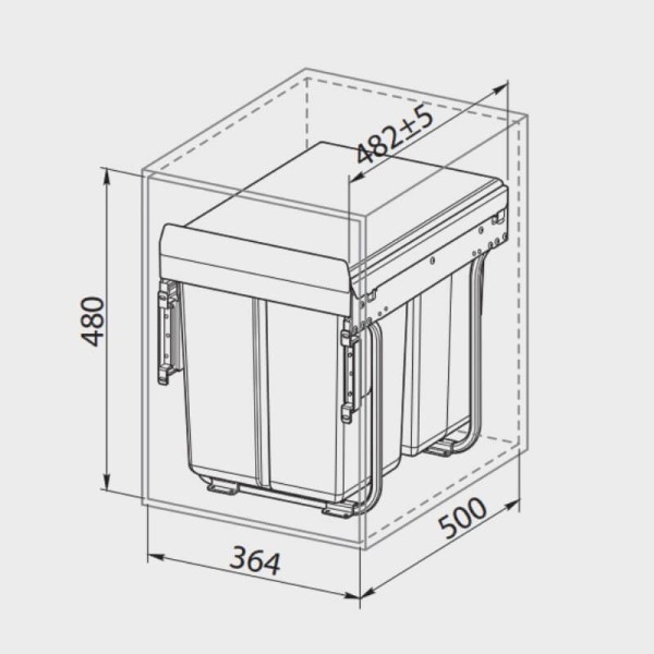 Відра для сміття, сегрегатор PB-45-MF002X20-60A (400) Practi Eco, з кріпл. фасаду, графіт, GTV